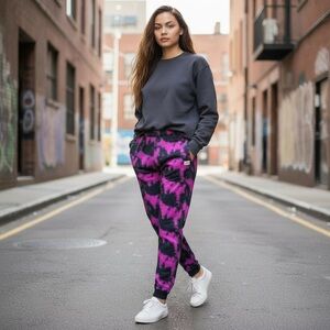 WeSc Stockholm‎ Purple & Black Tie-Dye Joggers Athletic Pants Men L Women XL